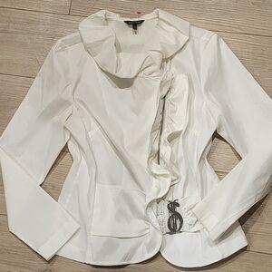 Elegant White Ruffled Women's Jacket